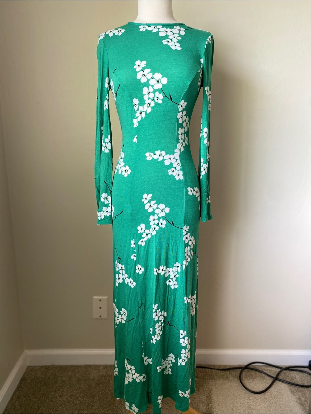 ASOS Green Floral Long Bell Sleeve Maxi Dress